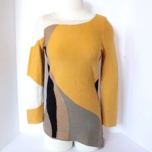 Asymmetrical color blocked tunic length sweater